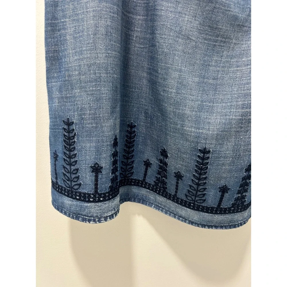 Vintage America Blues Women XL Chambray Embroidered Sleeveless Top Blue Blouse